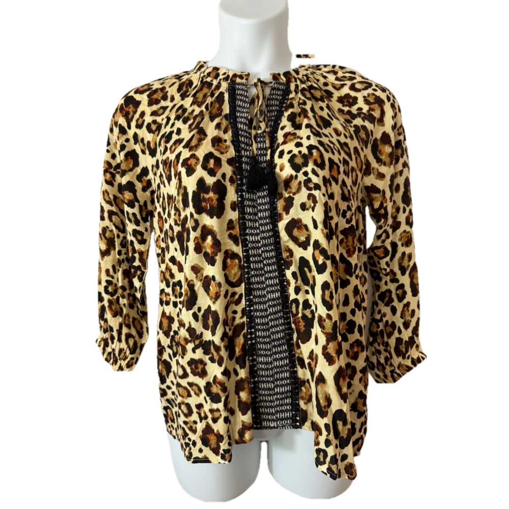 Casa Cabana Leopard Multi Louisa Notch Collar Neckline Top  SKU0193